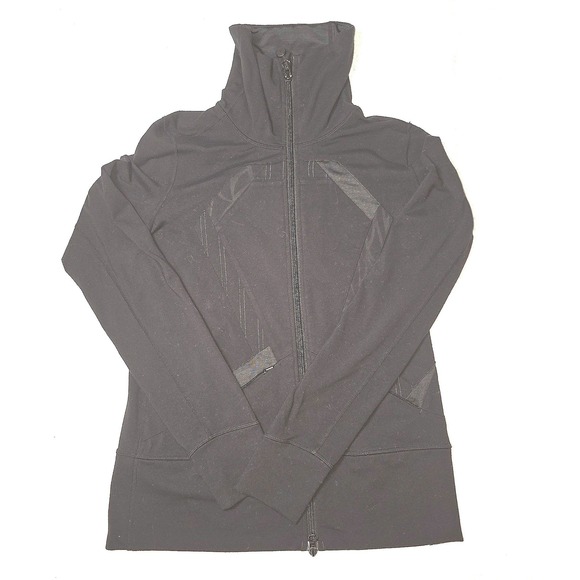 Lululemon Tops - Lululemon In Stride‎ Jacket Origami Black Grey Polar Cream Size 6 Full Zip HTF